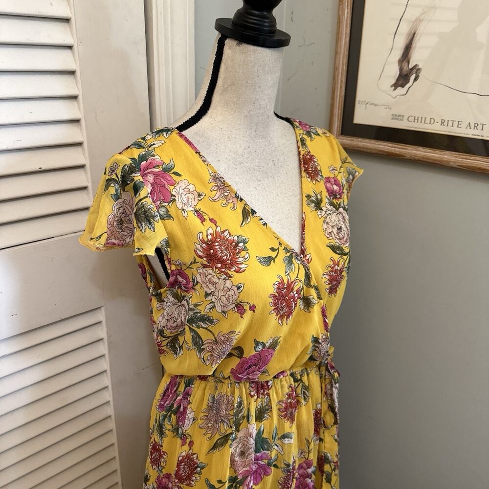 Band of Gypsies Dress Medium Yellow Floral Maxi Faux Wrap Garden Party Fairy - Picture 5 of 12